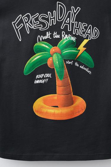 T-SHIRT IMPRIMÉ PALMIER - Noir de Zara - Image 3