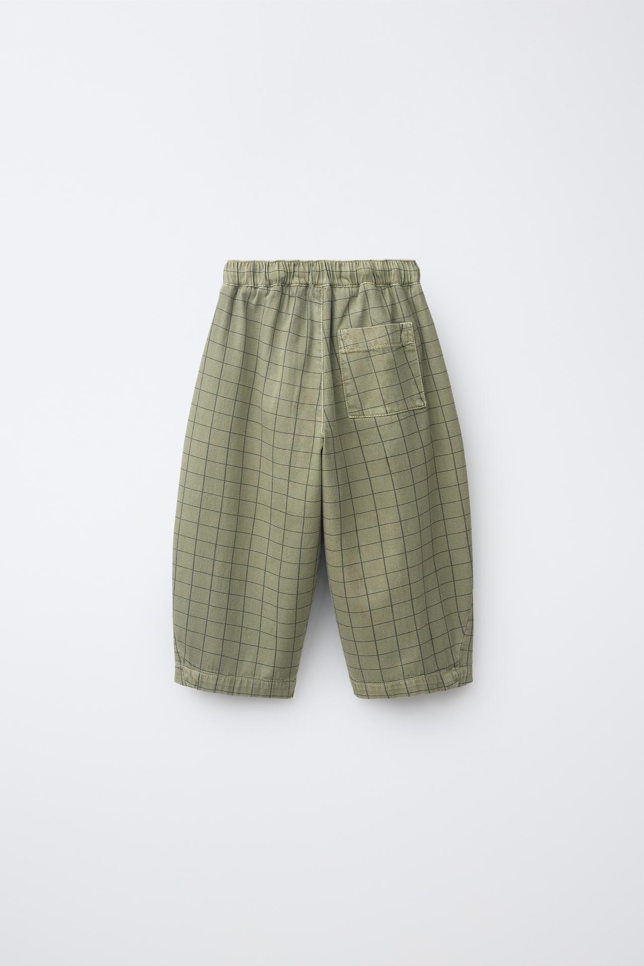 PLAID COMFY BAGGY PANTS — Mid-green