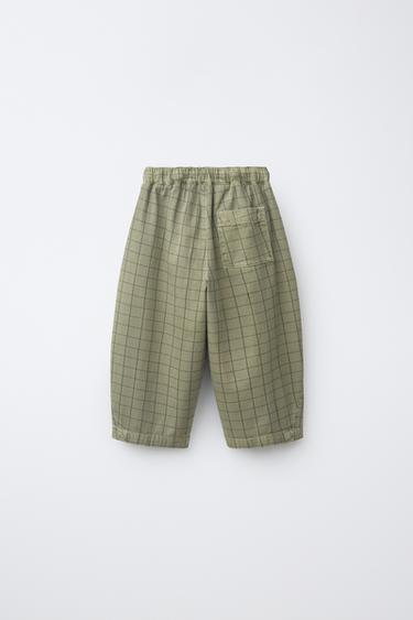 PLAID COMFY BAGGY PANTS — Mid-green 2