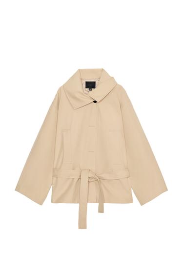 Zara 短版繫帶風衣 - 淺棕黃色