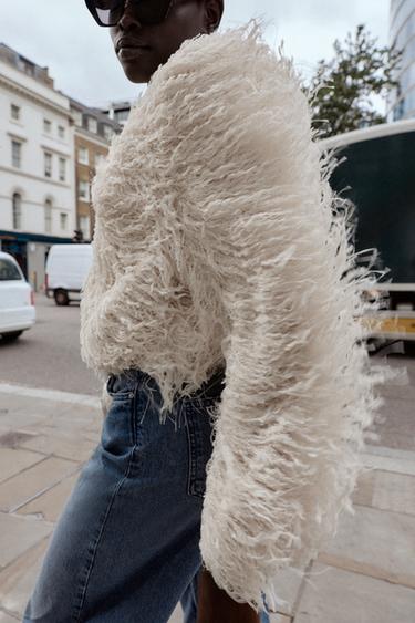 FEATHER FRINGE METALLIC THREAD JACKET - Ecru by Zara - Image 3