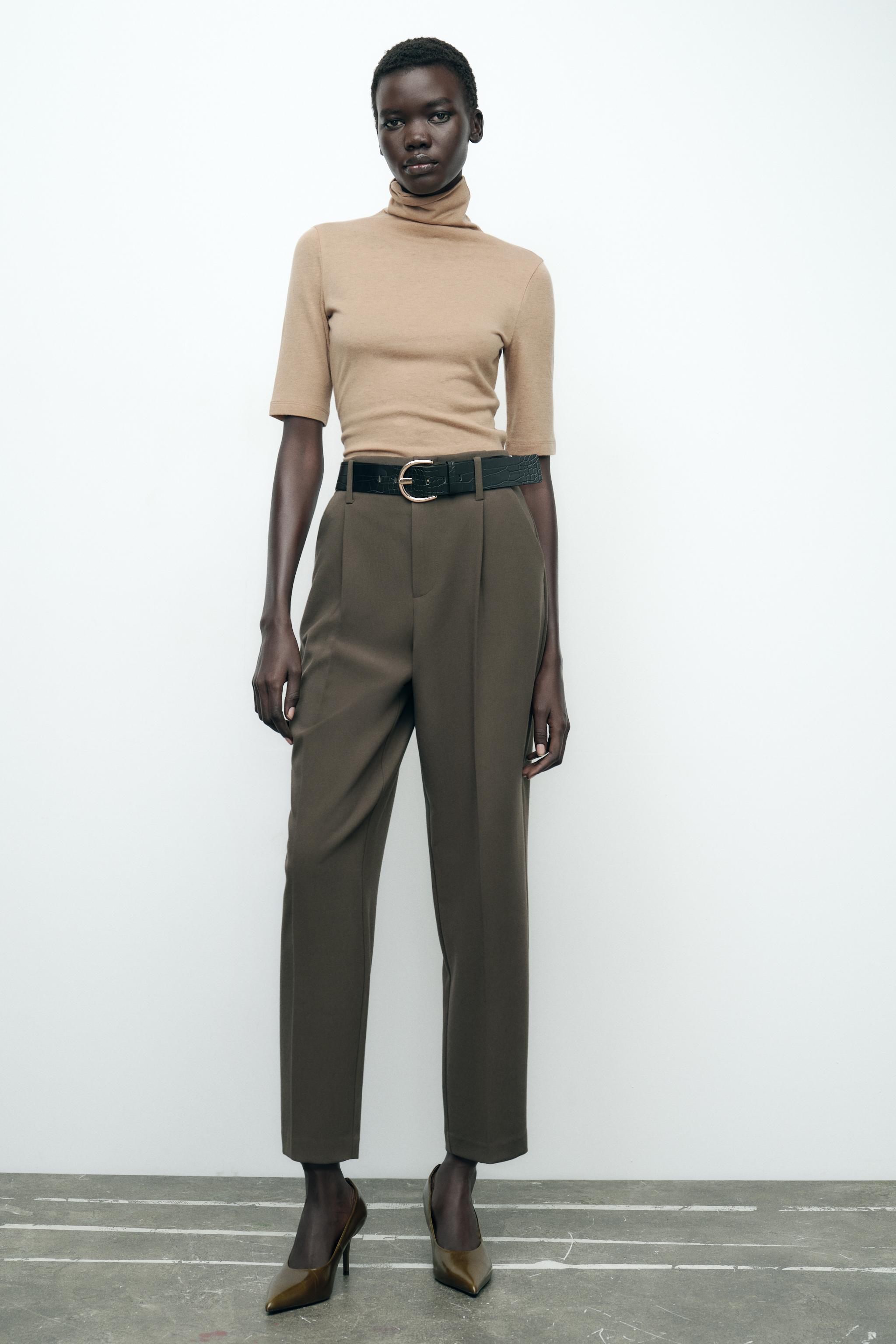 BELTED TAPERED PANTS Dark khaki ZARA United States