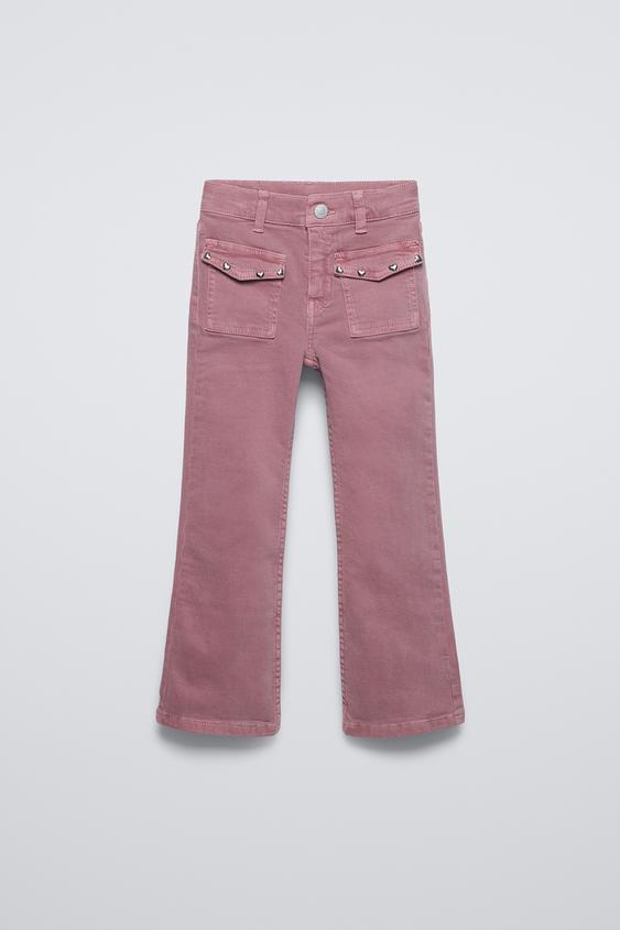 Denim Pantalones Zara Rosados Flare Jeans Zara Jeans Rosa STUDDED