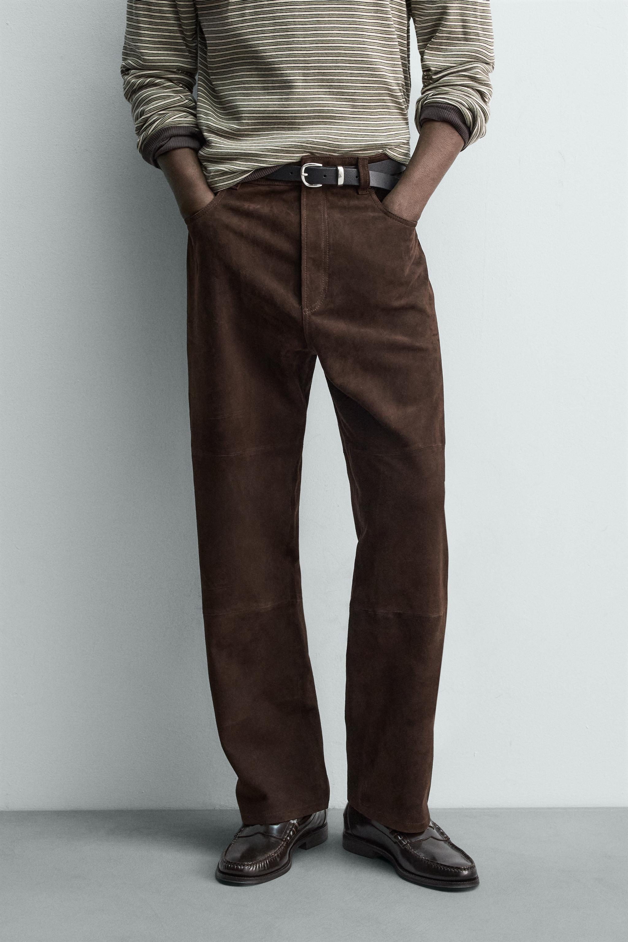 PANTALON STRAIGHT FIT CUIR DAIM