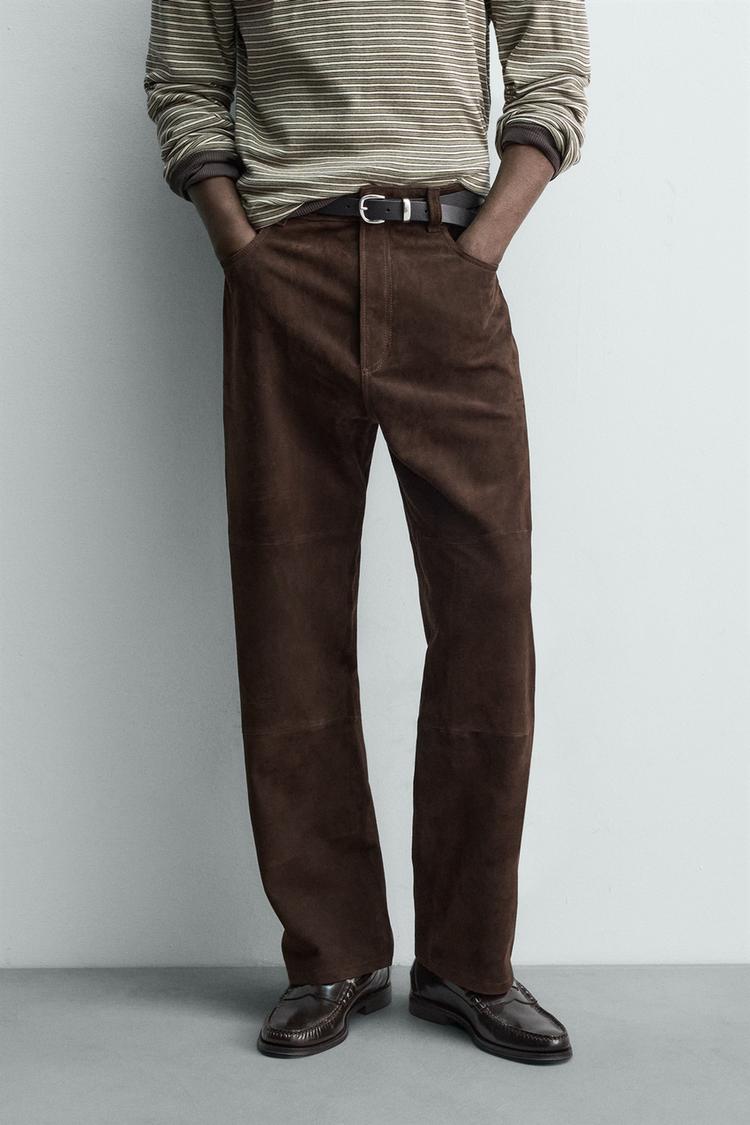ZARA STRAIGHT-LEG SUEDE LEATHER TROUSERS