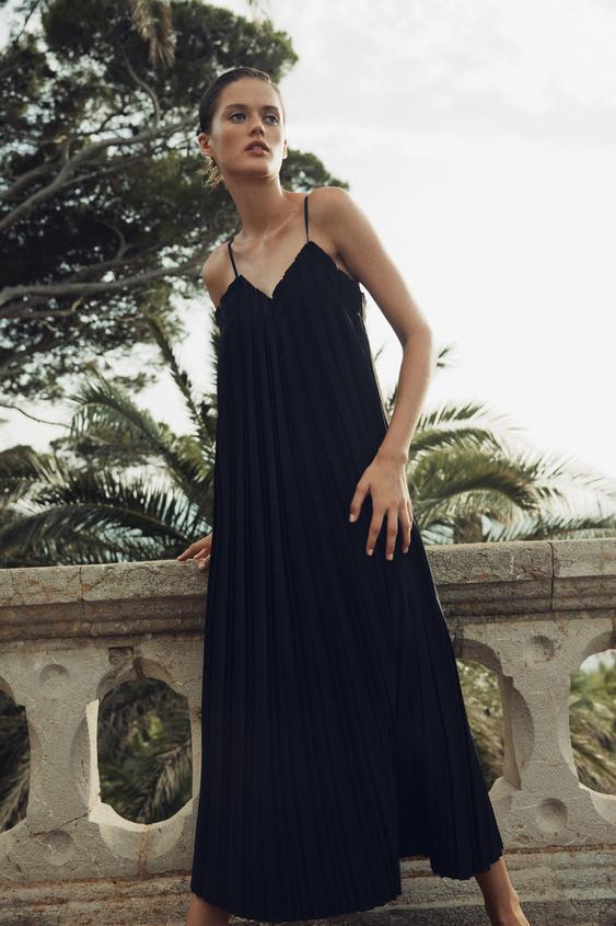 zw collection pleated midi dress ZW COLLECTION PLEATED POPLIN DRESS - Pink