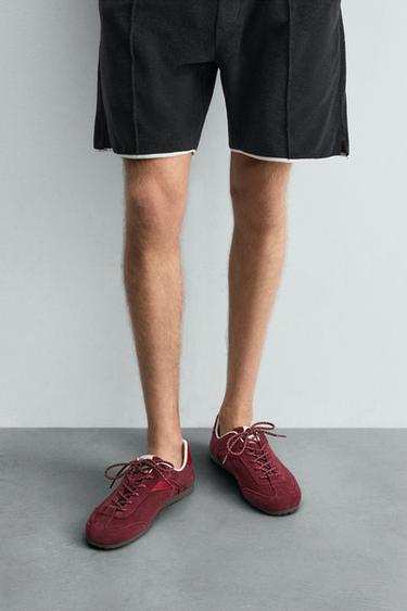 LEATHER TRAINERS - Burgundy Red by Zara