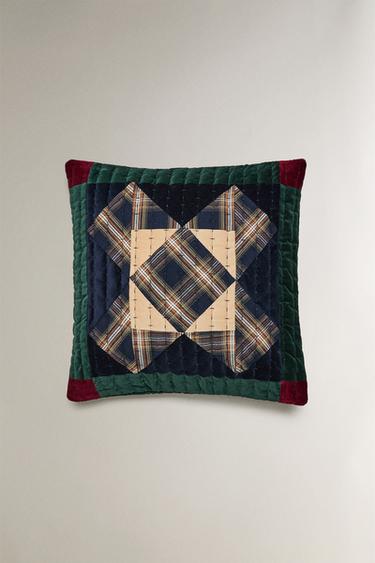 PATCHWORK KUSSENHOES MET KRUIS - Groen van Zara - Afbeelding 0