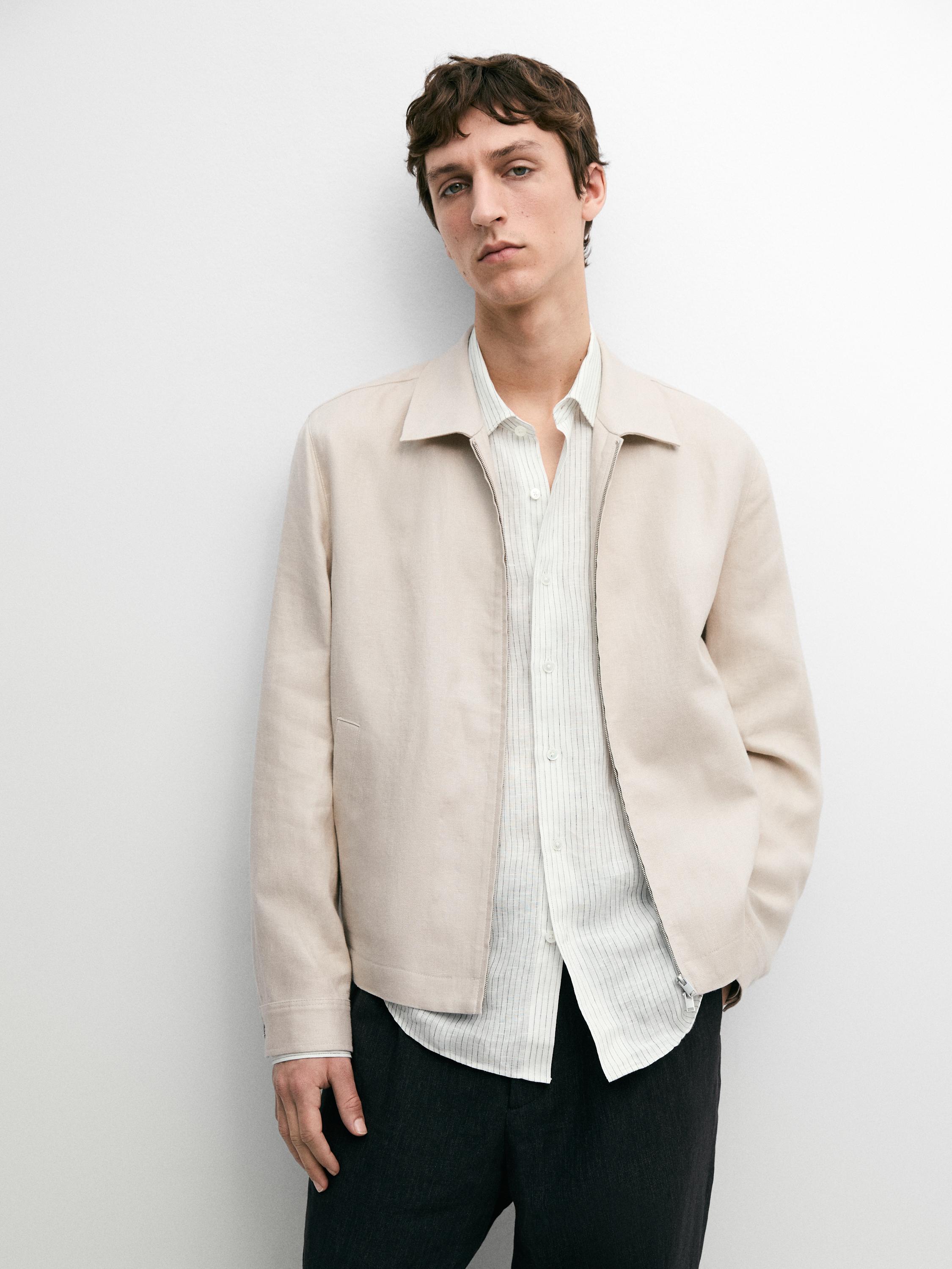 100% linen total look bomber jacket — Beige