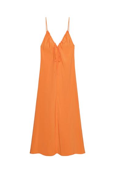 FLOWING MIDI DRESS WITH TIE - Orange by Zara
