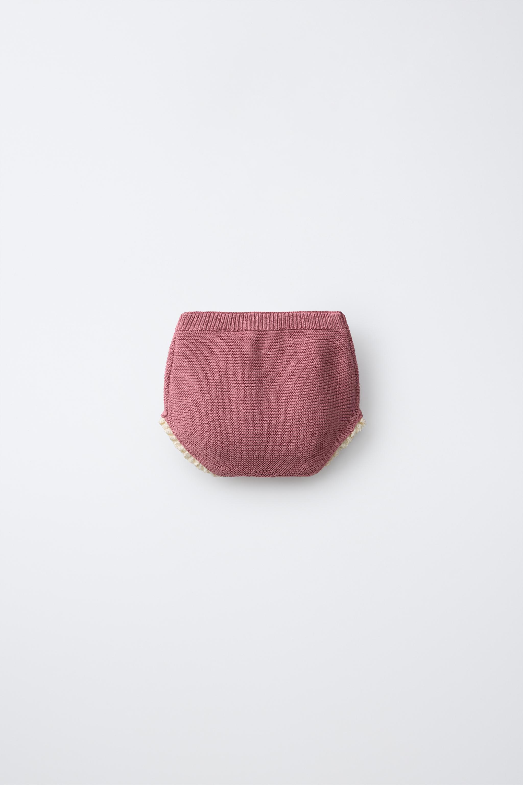 CONTRAST LACE KNIT BRIEFS — Pink
