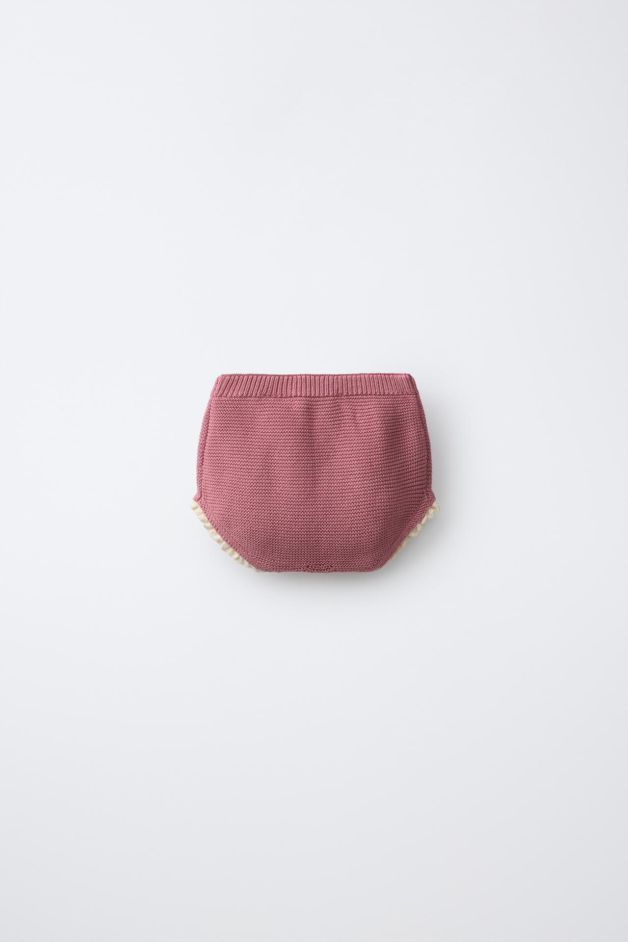 CONTRAST LACE KNIT BRIEFS — Pink