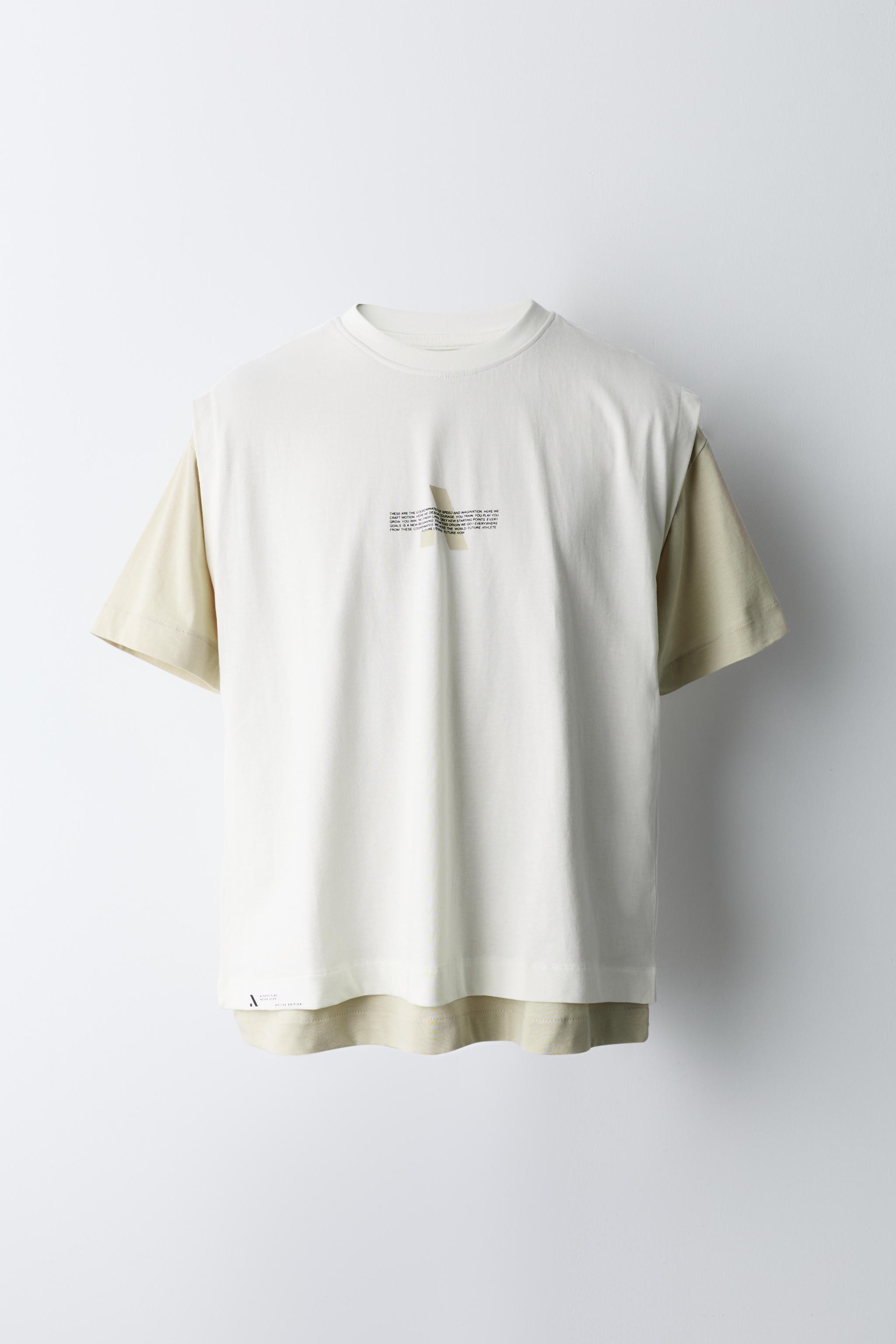 DOUBLE SPORTY T-SHIRT — CAMEL/WHITE
