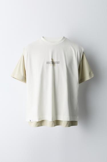 Zara DOUBLE SPORTY T-SHIRT - CAMEL/WHITE