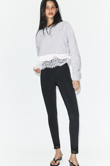 CROPPED SWEATSHIRT WITH CONTRAST LACE - Grey marl by Zara