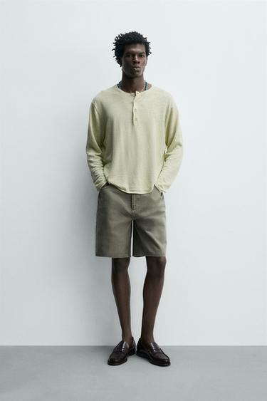 ბერმუდა შორტები ჯინსი REGULAR FIT - Zara-ს Grey green - სურათი 0