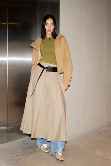 Zara TRF WIDE-LEG 高腰交叉牛仔褲 - 淡藍色
