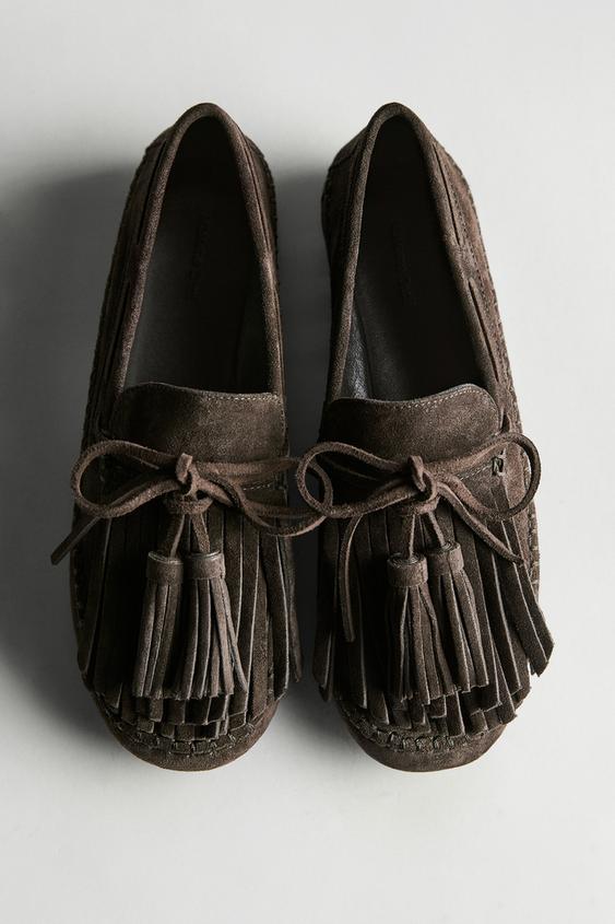Split suede loafers with fringing and tassels from Zara - $270