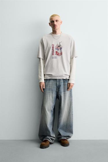 CAMISETA ESTAMPADO CONTRASTE - Gris claro de Zara - Imagen 0