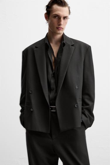 BLAZER CROPPED FIT CON VISCOSA - Negro de Zara