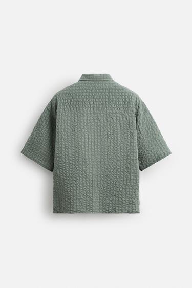 CHEMISE SEERSUCKER À CARREAUX - Kaki de Zara - Image 7