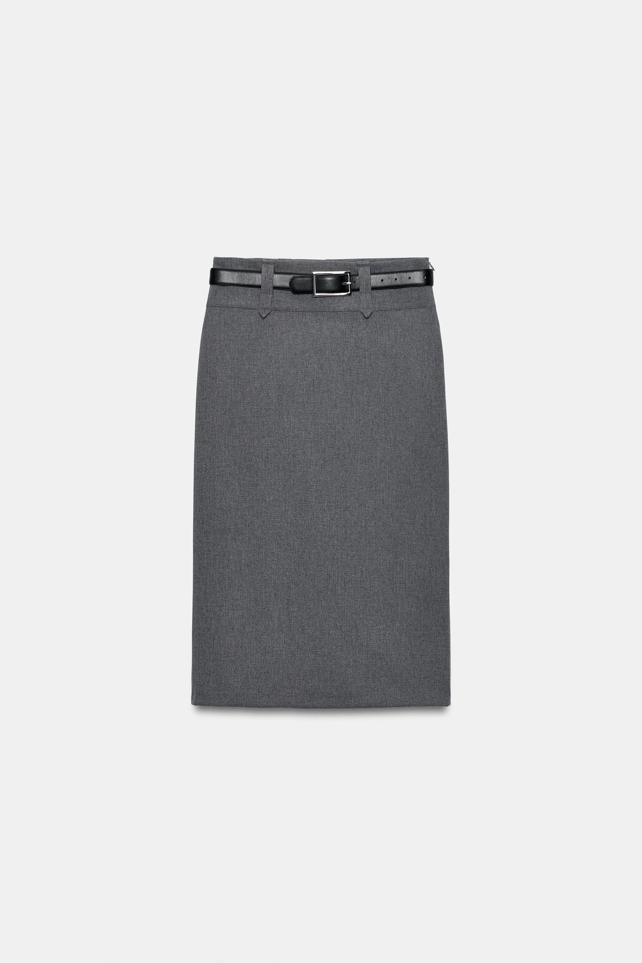 ベルト付きミディ丈ペンシルスカート - グレーマール | ZARA Japan / 日本