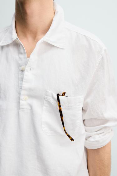 CHEMISE POLO LIN/COTON - Blanc de Zara - Image 4