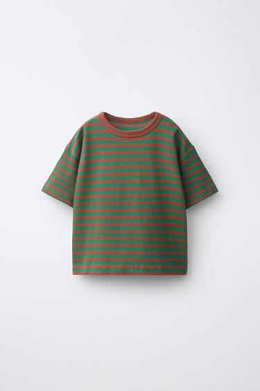 HEAVYWEIGHT STRIPED T-SHIRT — orange-green 1