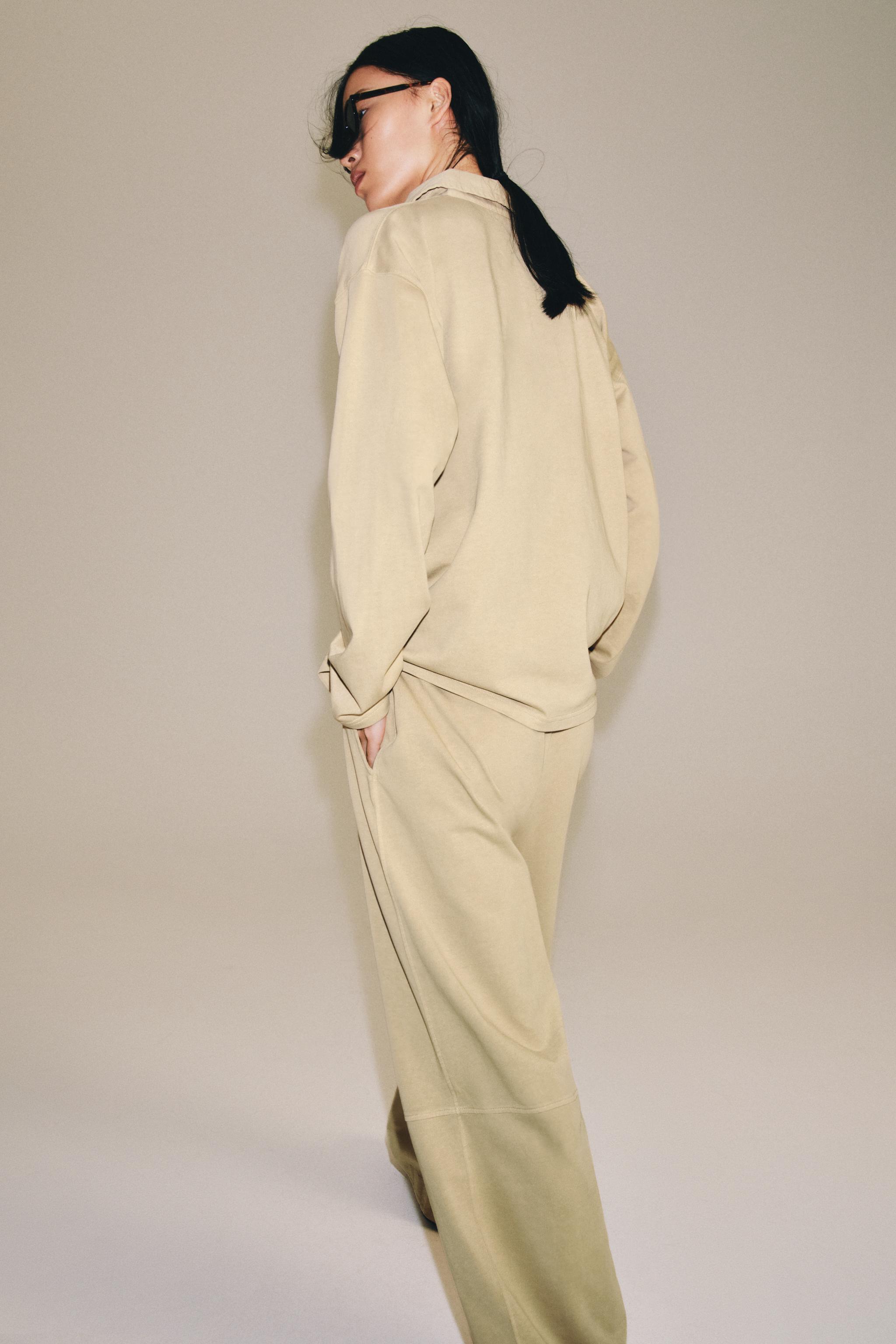 COTTON BALLOON PANTS — taupe brown