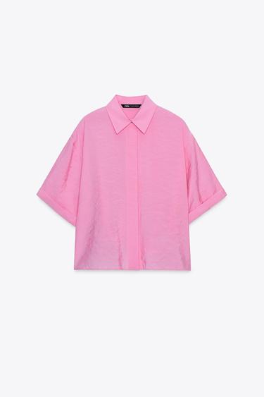 CAMISA FLUIDA MANGA CORTA - Rosa pastel de Zara