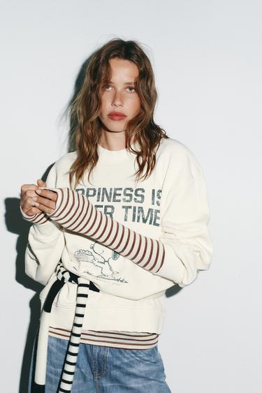 WASHED EFFECT SNOOPY PEANUTSâ„¢ SWEATSHIRT - Ecru by Zara