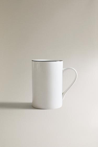 BLACK-RIMMED BONE CHINA MUG - Black / White by Zara