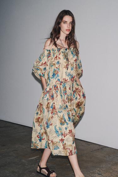 KLEID MIT RAMIE-PRINT ZW COLLECTION - Sandfarben von Zara