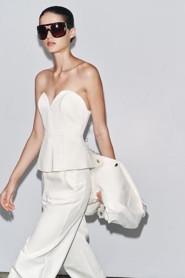 ZW COLLECTION DENIM BUSTIER - White by Zara