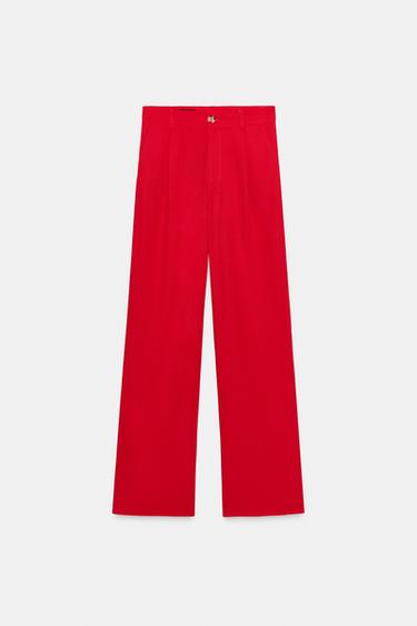 PANTALÓN ANCHO PINZAS - Rojo de Zara