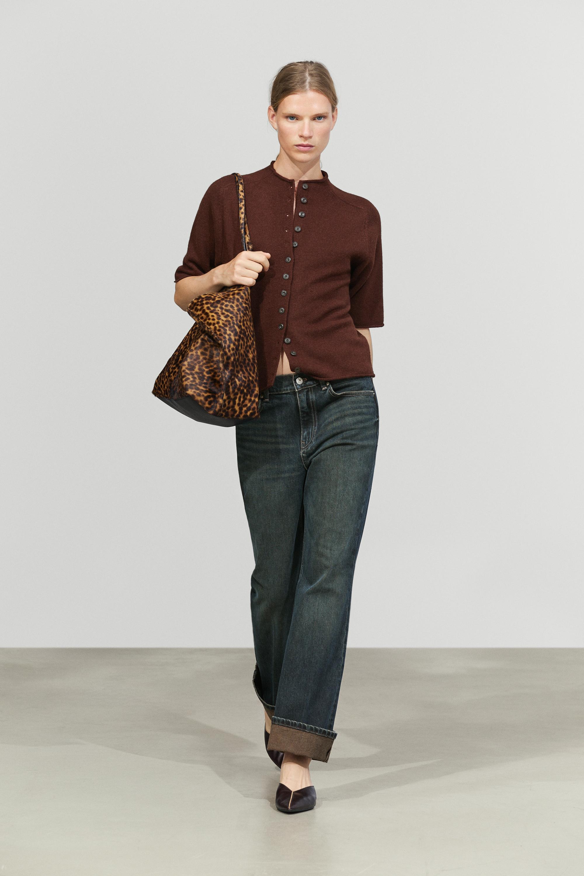 100% wool funnel neck knit cardigan — various