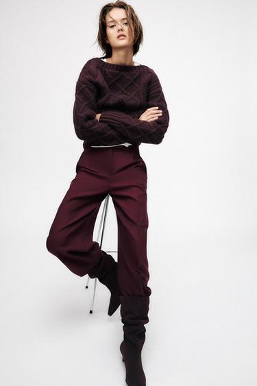 PANTALÓN ANCHO PINZAS - Burdeos de Zara