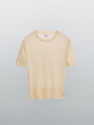 Zara 100% wool short sleeve fine knit sweater - STUDIO - Biscuit