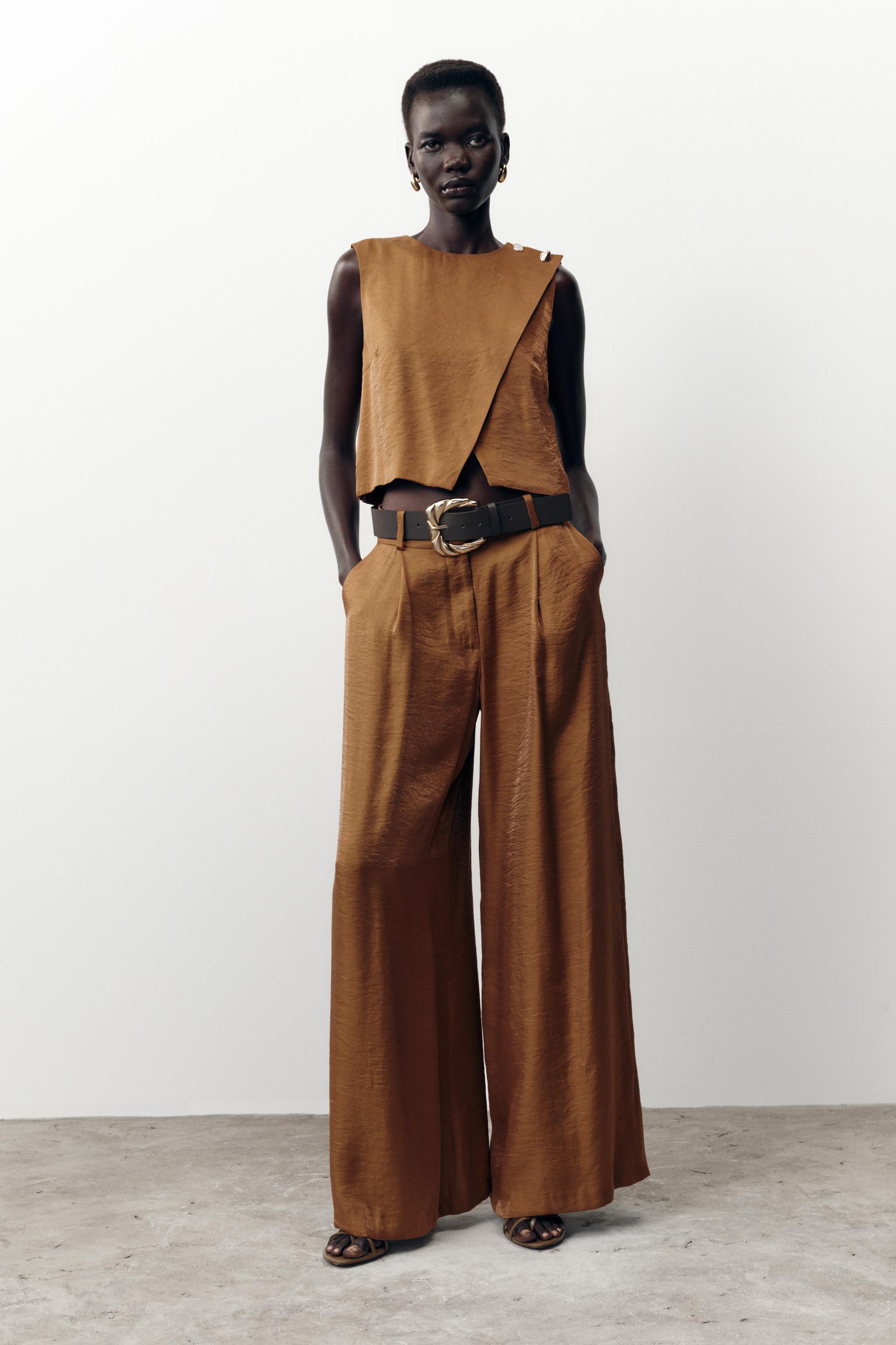 SATIN EFFECT WRAP TOP - Caramel | ZARA United States