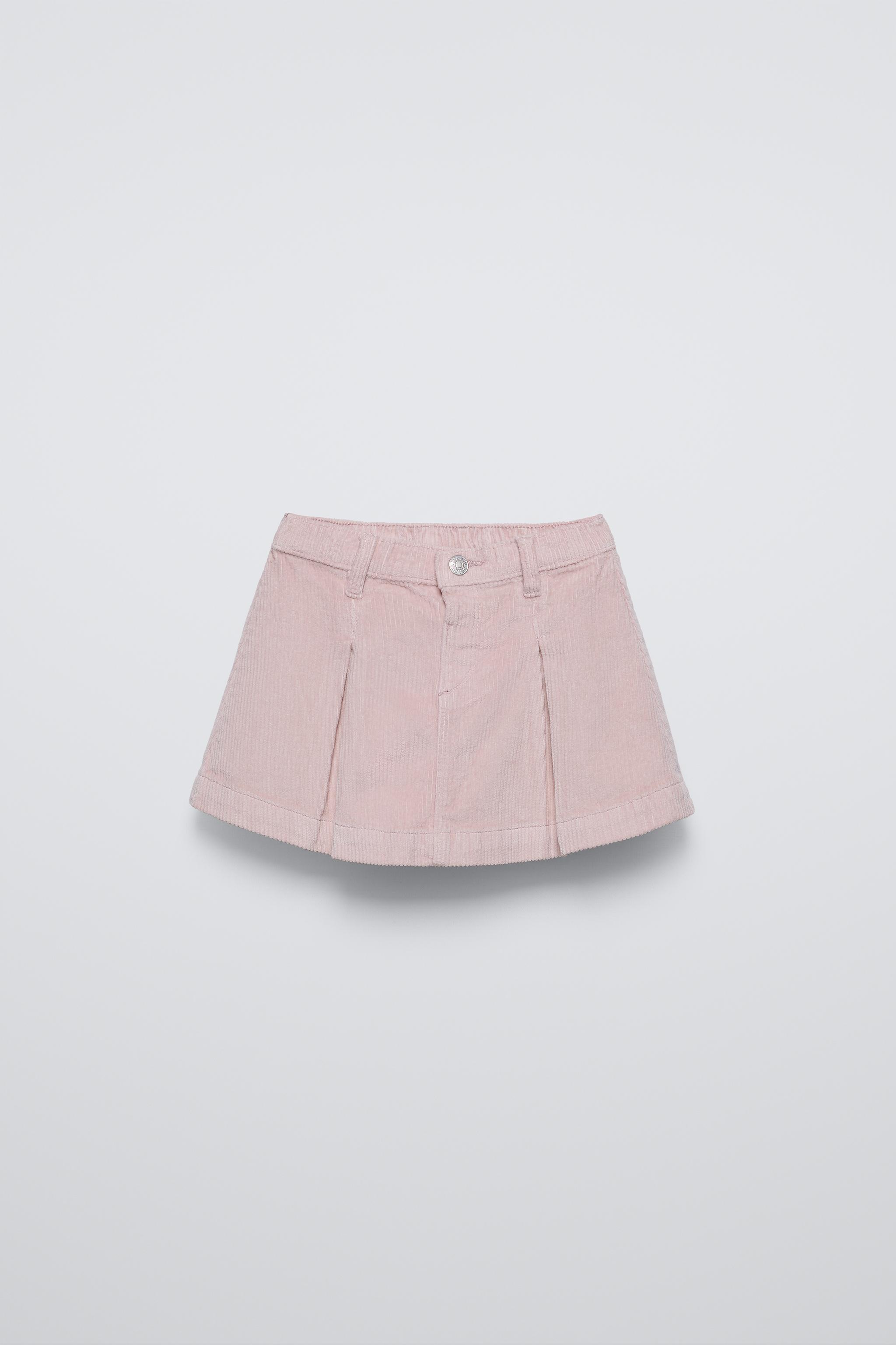 JUPE EN VELOURS COTELE A PLIS PLATS Rose pastel ZARA Suisse Switzerland