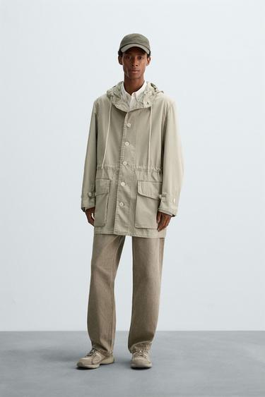 PARKA CORTA ALGODÓN - Verde gris de Zara - Imagen 0