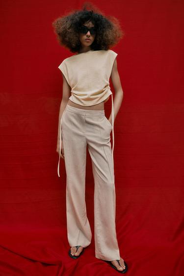 Zara 手工風格縮褶T恤 - 黃油色 - 圖片 0