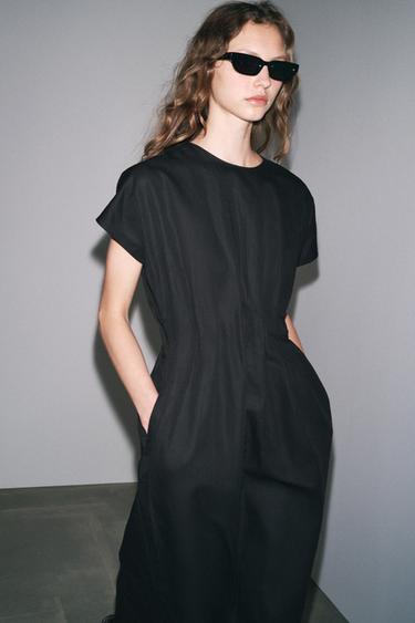 ROBE MIDI PLIS ZW COLLECTION - Noir de Zara - Image 3