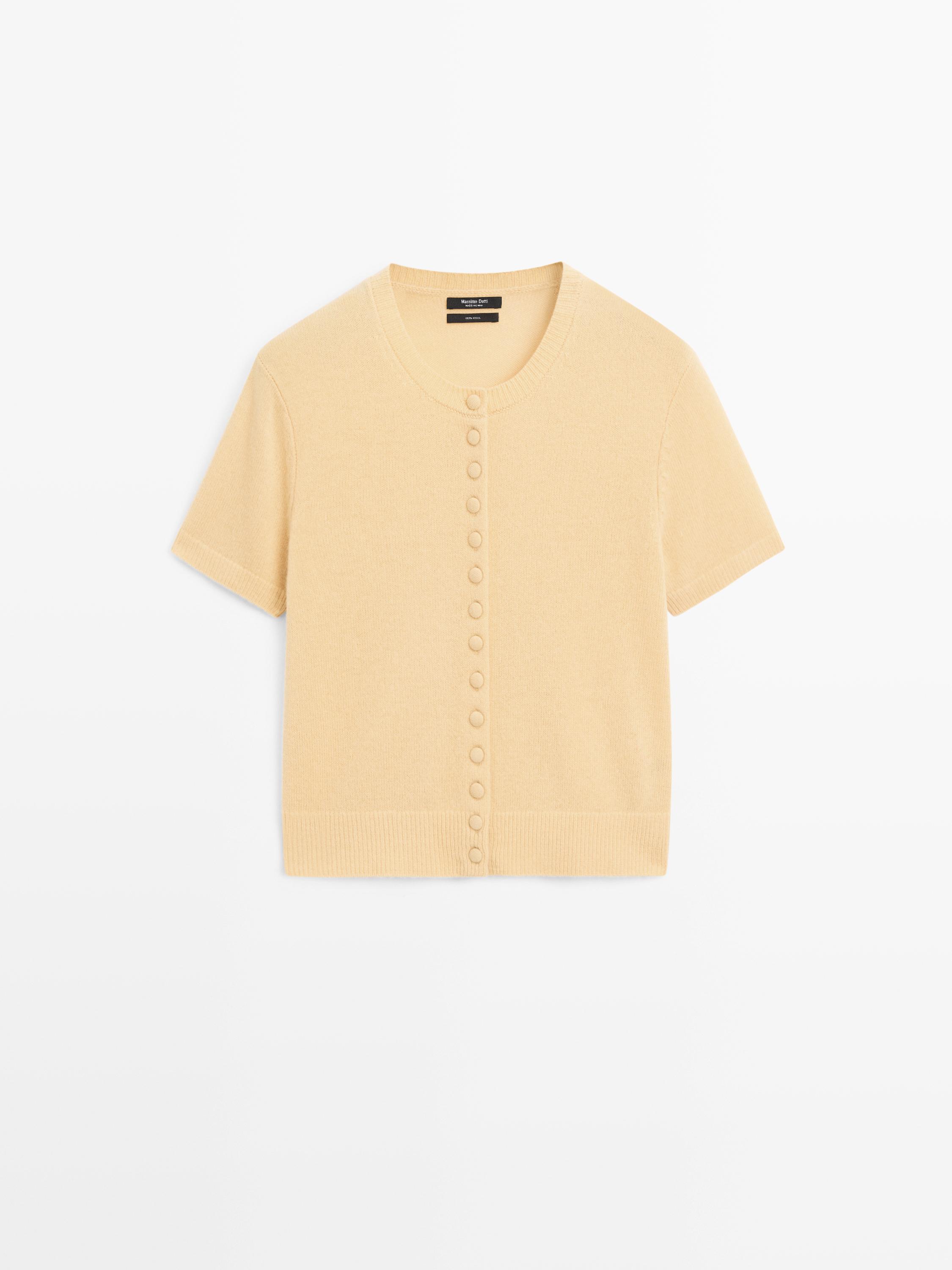 Short sleeve 100% wool knit cardigan