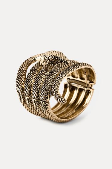 SNAKESKIN PRINT CUFF BRACELET - Aged gold by Zara - Image 2