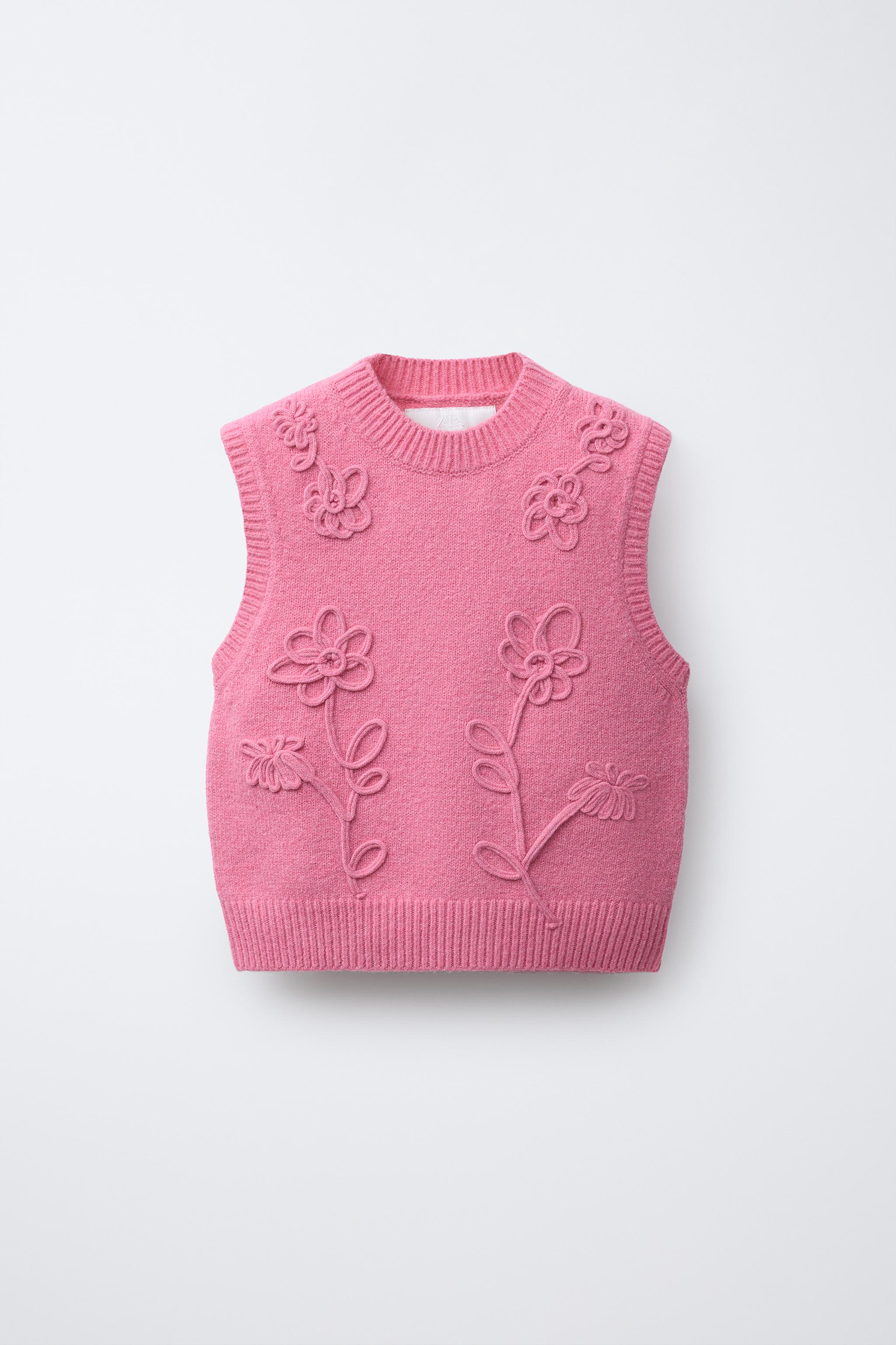 フラワーニットベスト - チューインガムピンク | ZARA Japan / 日本