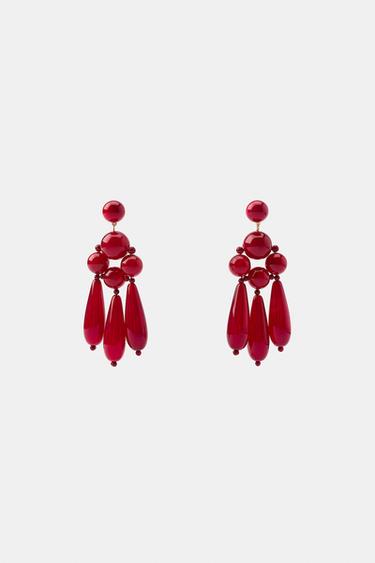 MULTI-PIECE BUTTON EARRINGS - Red by Zara