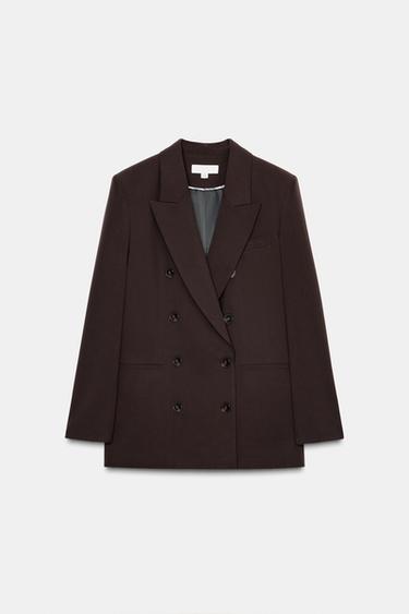 DOUBLE-BREASTED BLAZER WITH SHOULDER PADS - Brown by Zara