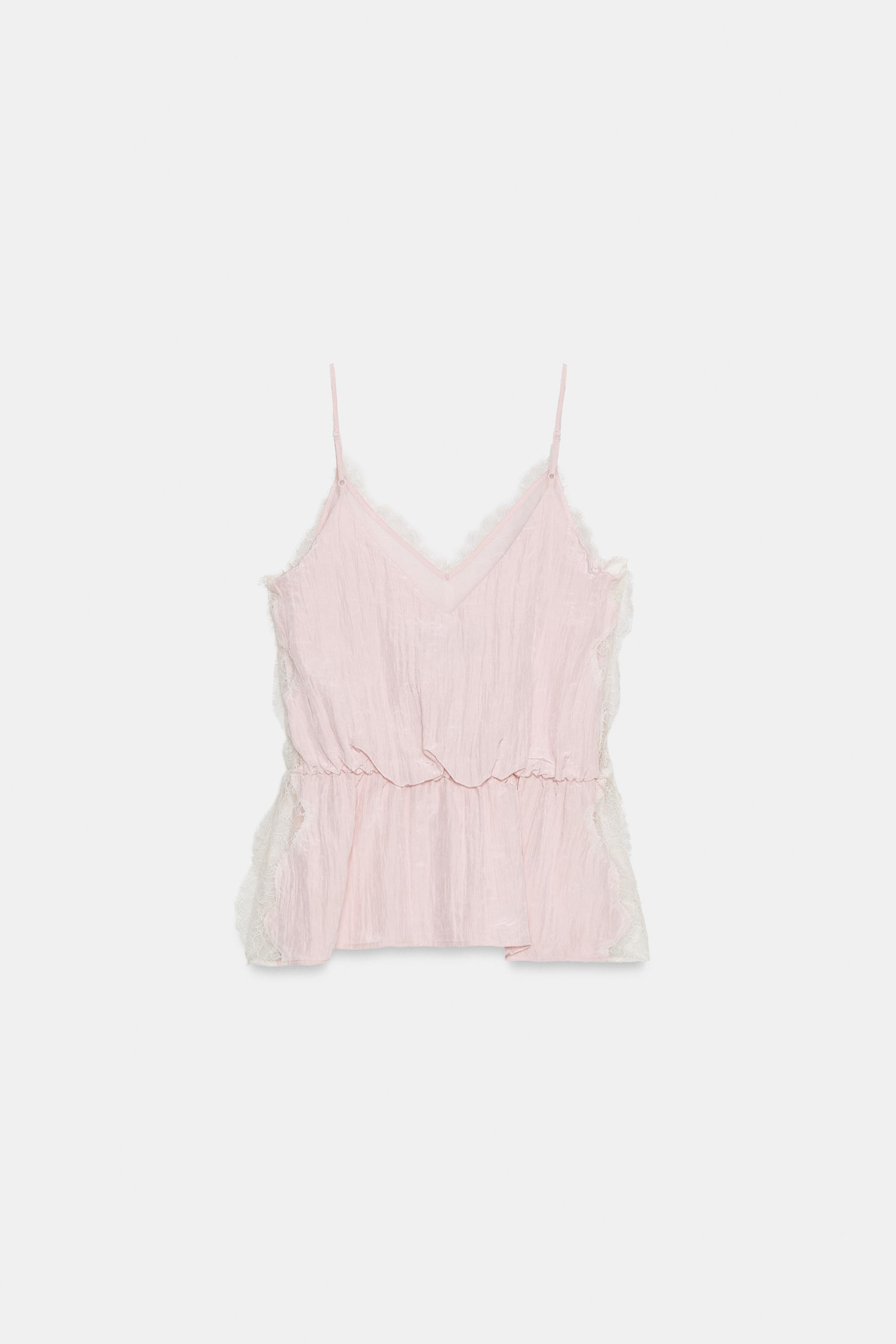 レーストリムキャミソールトップス - ピンク | ZARA Japan / 日本