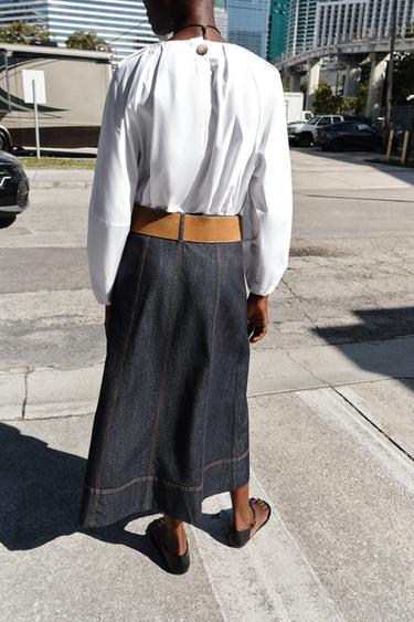 JUPE Z1975 MI-LONGUE EN DENIM À CEINTURE - Bleu de Zara - Image 5